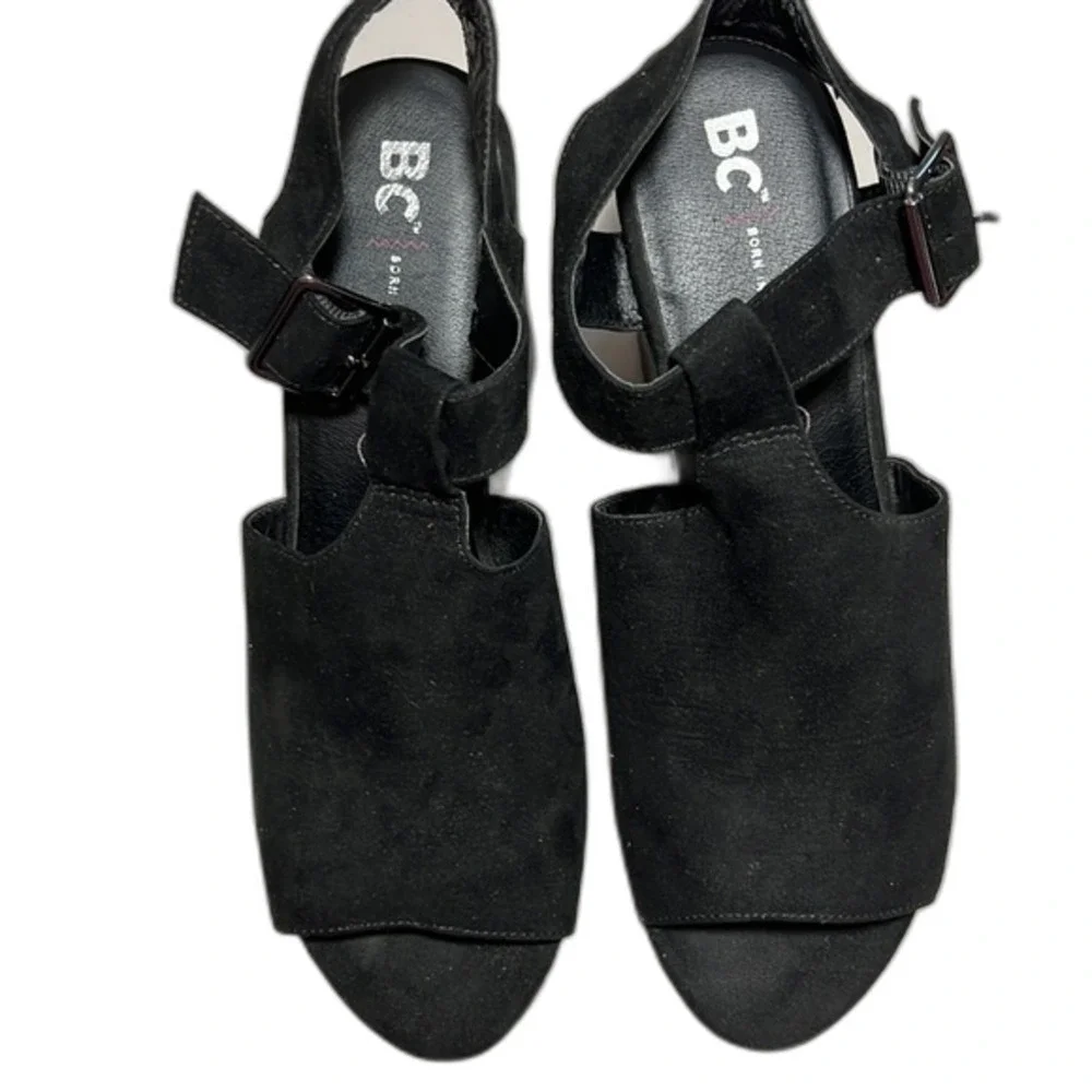 BC Footwear Here We Go Black Wedge Sandals Size 9